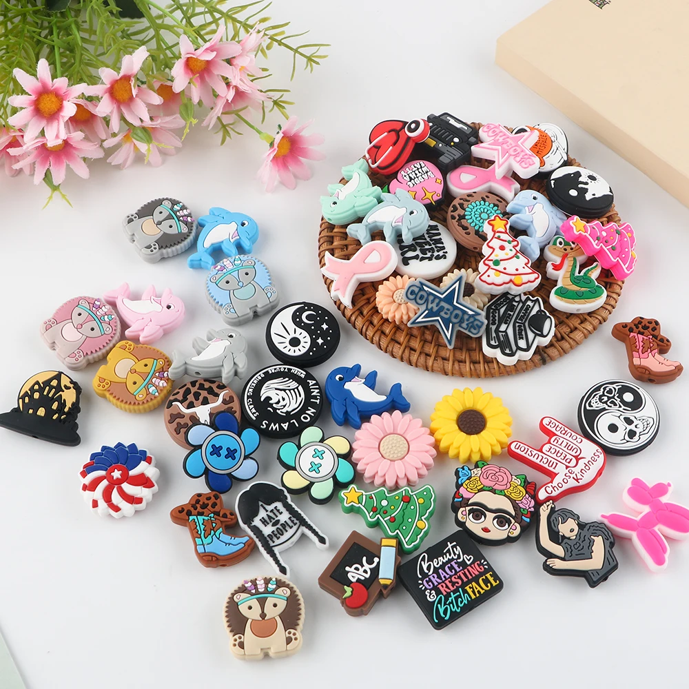 Food Grade Cartoon Animal Baby Silicone Teething Beads Wholesale Jewelry Silicone Toy For Pens Bracelet Necklace Keychain Making