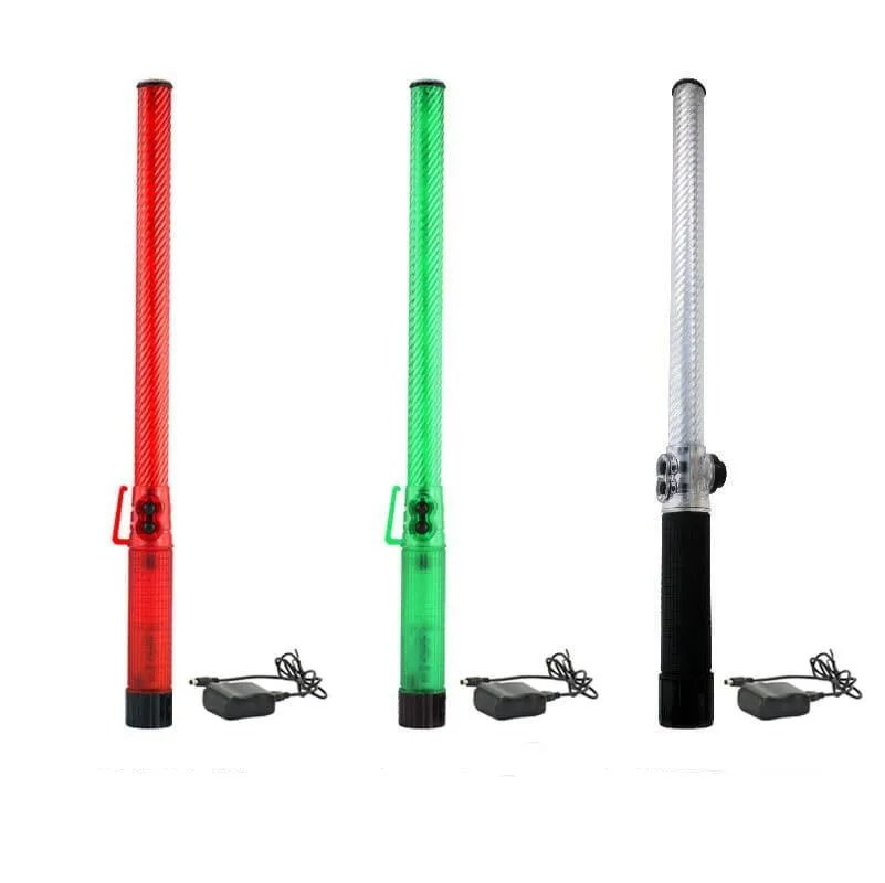 54cm White Battery Powered LED Traffic Baton with Siren