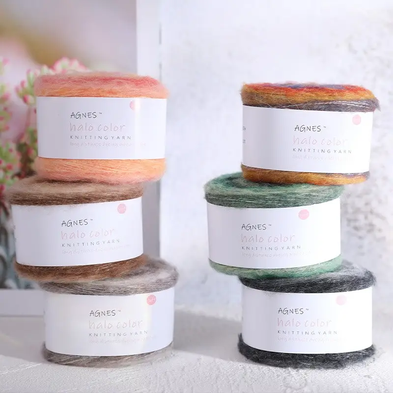 ZENGLONG textile crochet fancy hand knitting yarns wholesale 238m/roll wool blended rainbow gradient colorful cake yarn