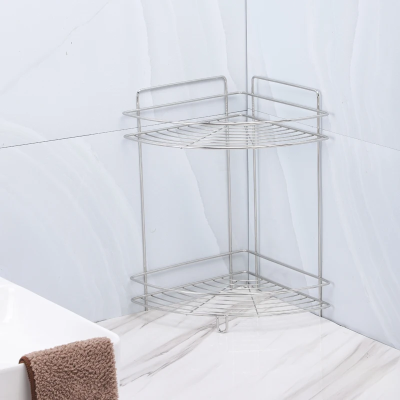 Нержавеющая Сталь Настенная угловая 2 слоя для ванной комнаты/Этажерка для ванной комнаты угловая полка