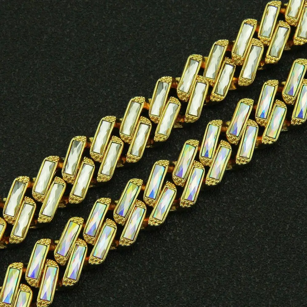 Fashion high quality mens hip hop ICed out Baguette CZ link gold custom bracelet