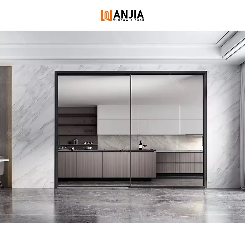WANJIA интерьерные Звукоизолированные современные раздвижные двери стеклянные алюминиевые узкие рамы двойные