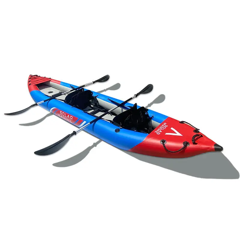 SOLARMARINE 2 Person Tandem Inflatable Fishing Kayak with Air Deck Aluminum Paddles Pump 13 ft Angler Blow Up Canoe