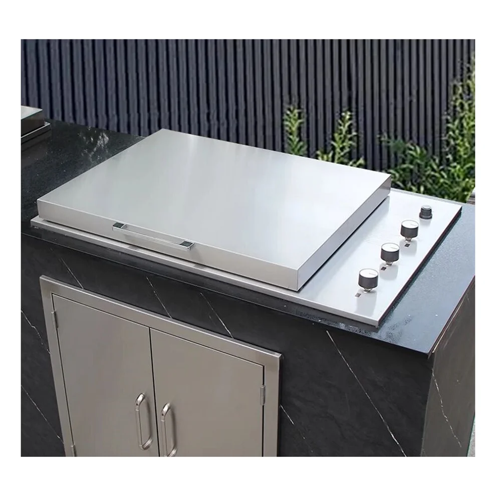 Outdoor Kitchen Gas Grill Barbecue Grill 3 Burner Built in Counter Top Stainless Steel BBQ Smokeless Grill