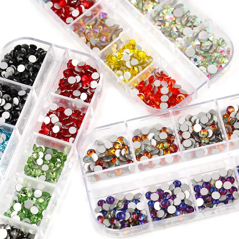 12 Grids Rhinestones Nail Art Decorations Flat-back AB Colors Crystals 3D DIY Tips Shiny Nail Gems Mixed Size Glass Stone