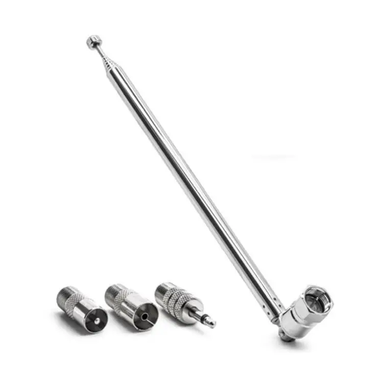 Telescopic Stainless Steel Antenna Rod TV FM Transceiver for Desktop Television Radio Telescopic 5 Sections with Converter Heads