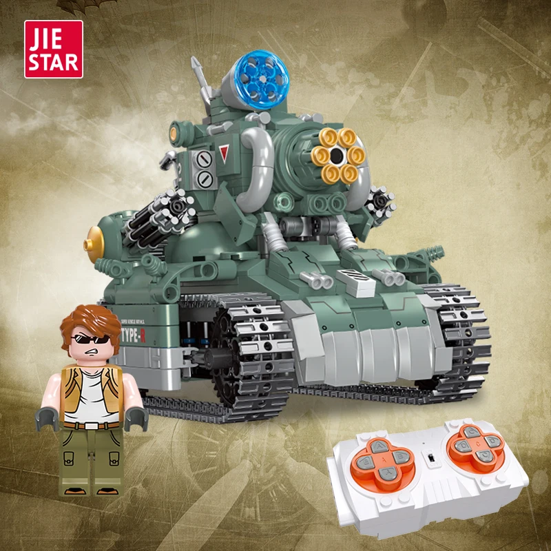 JIESTAR 2023 725 Pcs Remote Control Boys Military WW2 tank Model Building Block Set with Blue-tooth Kids Diy Army Toy