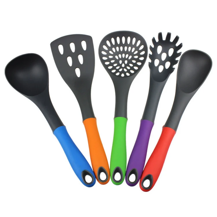 hot sale colorful cooking Nylon utensils chef knife holder set 11pcs Kitchen tools set with Rotating Stand