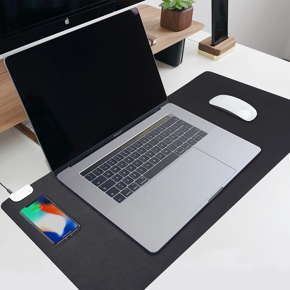 Custom Logo Printed Giant Leather Waterproof Mousepad 10w Fast Qi Wireless Charging Phone Charger Desk Mouse Mat Pad