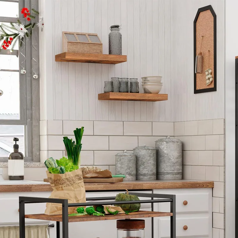OEM ODM Set Of 2 Rustic Natural Wooden Nursery Book Shelves Wholesale Wood Wall Floating Shelf Kids Bookshelf For Wall