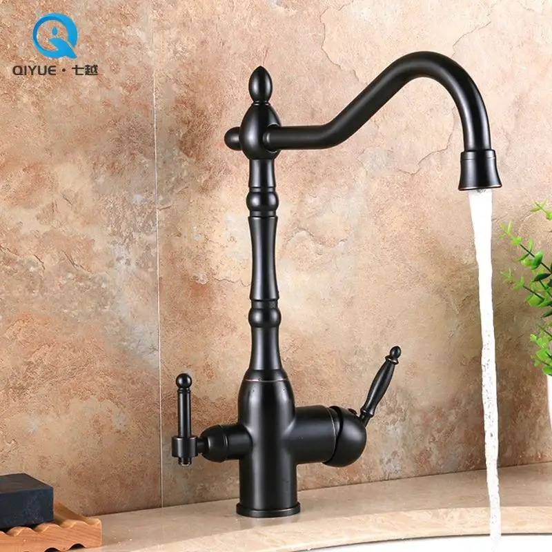 2 Handle High quality 3 way double handle black painted hot and cold water filter kitchen sink faucet tap