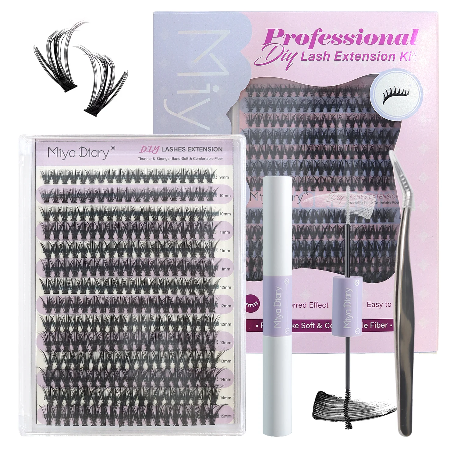 Wholesale handmade waterproof diy lash Kit Eyelash Extension Kit Diy Pre-Cut Segmented Lash strap tweezers