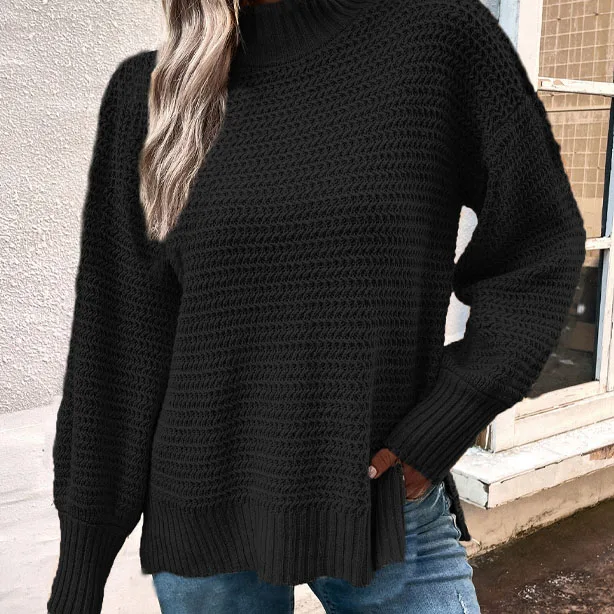 Chic Winter Warm Alpaca Knitted Jumper Sweater Women Custom Design Chunky Lantern Sleeve Round Collar Ladies Pullover Sweaters