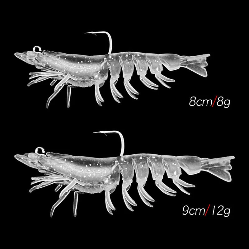 luminous soft plastic fishing lure shrimp 9cm/12g 8cm/8g artificial bait silicone soft fishing baits