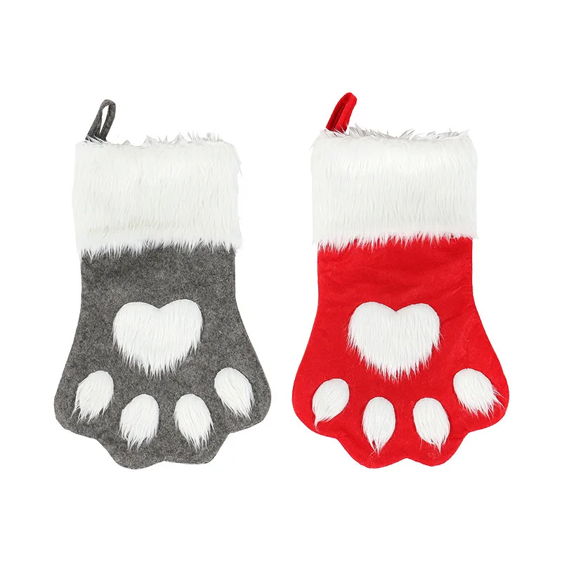 Dog Cat Paw Christmas Stockings Plush Flannel Holiday Hanging Socks for Fireplace Tree Christmas Decoration