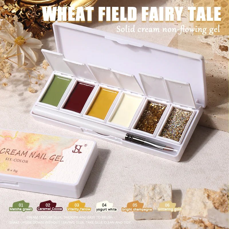 HS New Products Solid Pudding Gel Set Private Label 6 Colors Solid Cream Gel Polish Kit