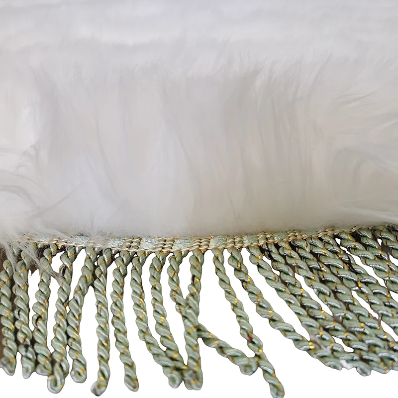 Factory direct selling round fur mat sheepskin rug with fringe cute suede bottom back carpet for bedroom