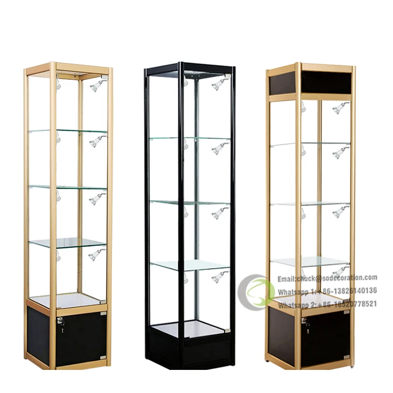 Luxurious Design Jewelry Display Showcase Tempered Glass High Cabinet For Retail Store