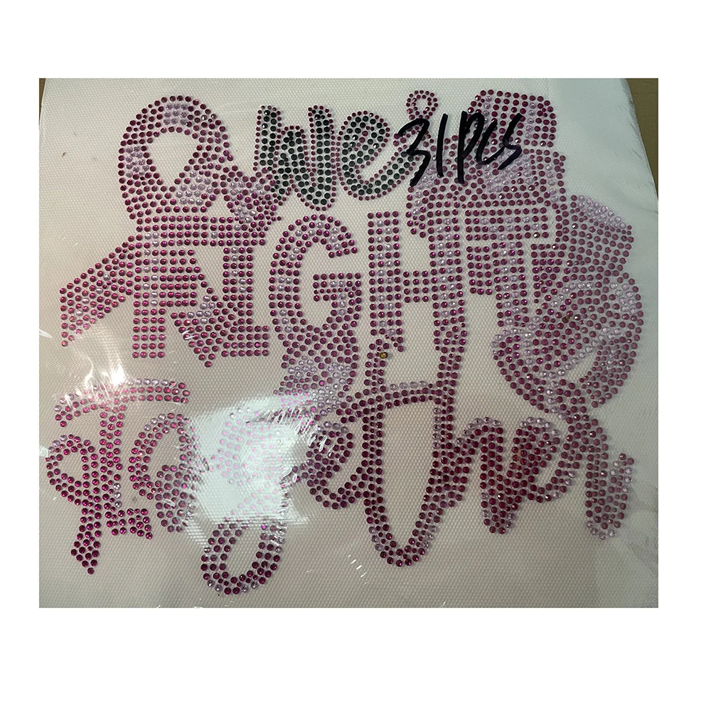 Factory Custom Bling Awareness Ribbon Rhinestone Transfer Iron Design Applique For T shirt