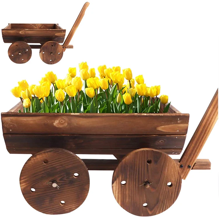 Shabby chic wagon shaped wooden planter box cart plant pots for Garden
