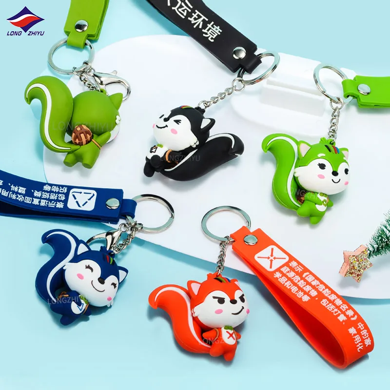 Longzhiyu 17 Years Factory Custom Kawaii Animal Key Chain with Logo Strap 3D PVC Cartoon Car Keyring keychain for Women