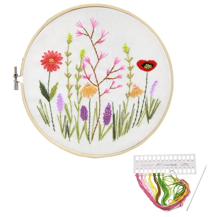 
Wholesale Creative Handmade Gift Home Decor Ribbon Flower Embroidery Kit with Bamboo Hoop 