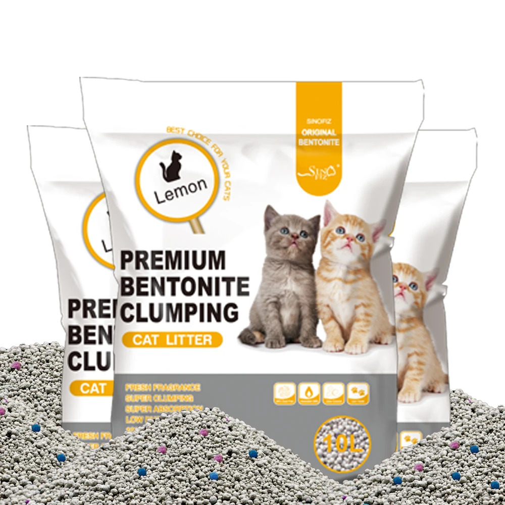Hot Selling 10kg Natural Lemon Flavor Pet Cat Products Fast Caking Factory Supply Bentonite Cat Litter