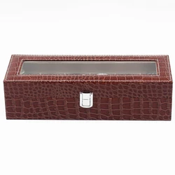 Custom logo luxury watch storage croco pu leather 6 grids watch gift box