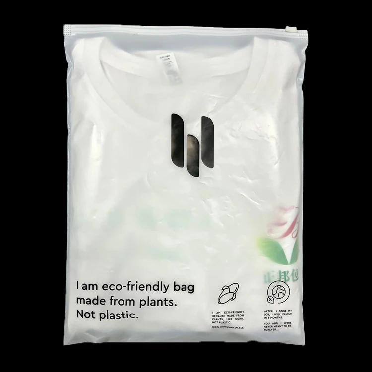 Custom  Matter Frosted Clear compostable Zipper Bag eco friendly Biodegradable Clothing Packaging Ziplock Slider Bag  With Logo