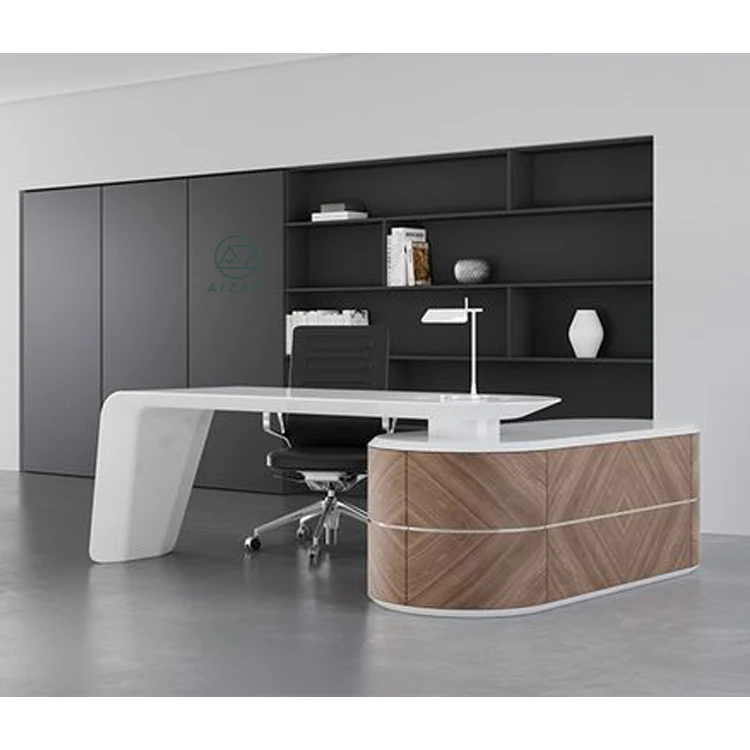 L Shape Luxury Home Office Desk 2 Meter Long CEO boss Table with Cabinets