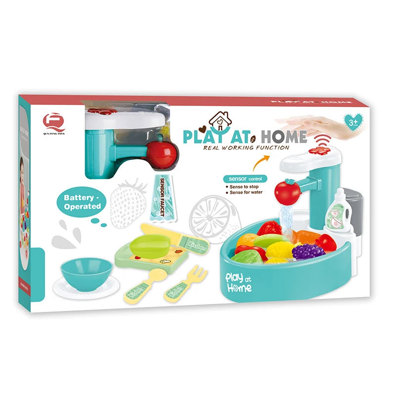 Kitchen Sink Toys with Automatic Faucets, Kids Kitchen Set Dishwasher with Cooking Stove Pretend Play for Kids Preschool