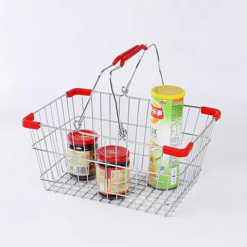 Supermarket Shopping Metal Wire  Basket with Handles