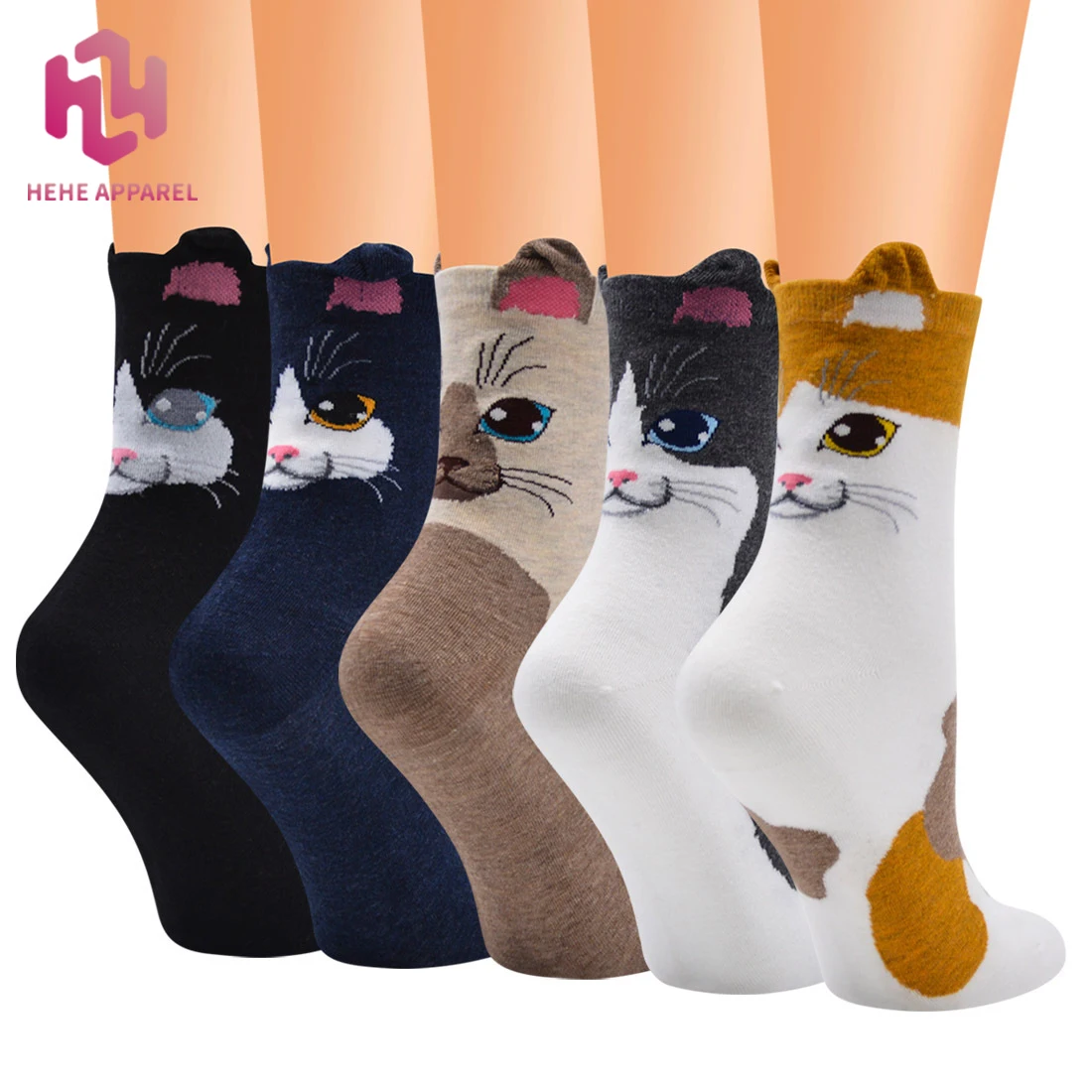Autumn and winter long three-dimensional small wild cat series Korean cartoon socks ladies pure cotton tube socks