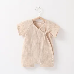 Duanding CUB 0-6M baby linen clothes natural color breathable cotton romper