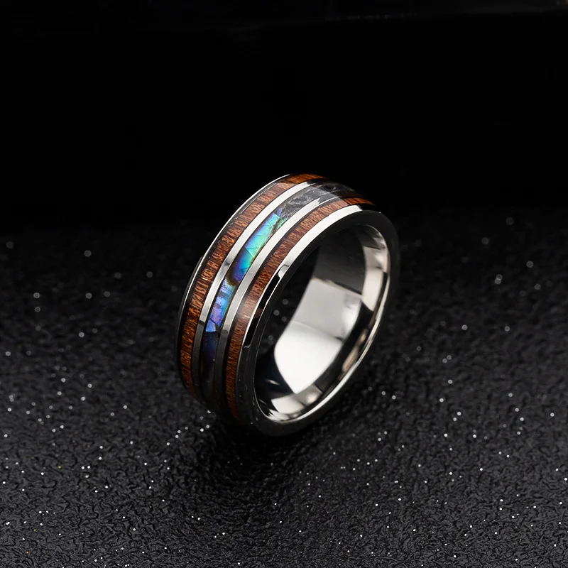 Hot selling personality tourist souvenir gifts customized stainless steel wood grain rings for man