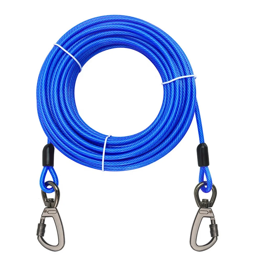 Dog Tie Out Cable Dog Lead, Double Heads Steel Wire Dog Leash with Spring,  Heavy Duty Wire Pet Traction Rope