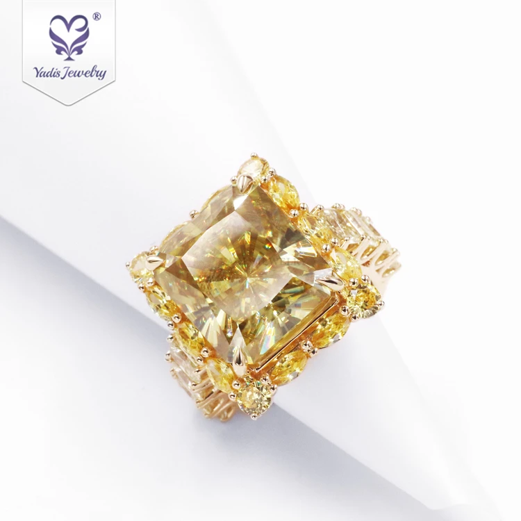 Yadis custom 14k 18K jewelry Yellow Gold Radiant Emerald Cut Yellow Moissanite Diamond Rings