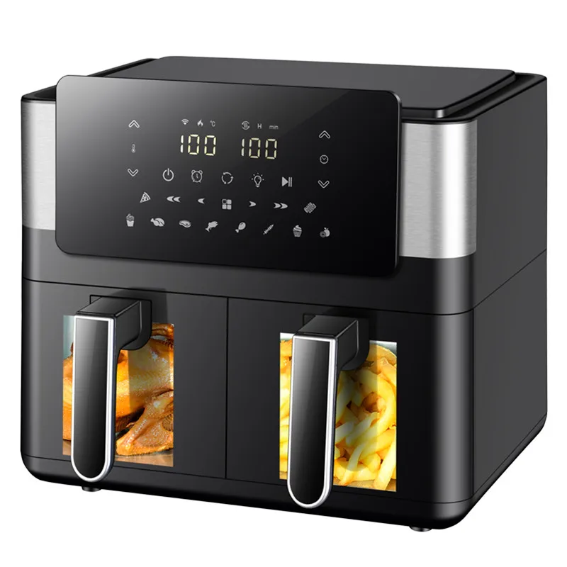 Dual Air Fryer Oven 12L 2800W With 2 Independent Frying Baskets Match Cook for Quick Easy Meals Dishwasher Safe Parts