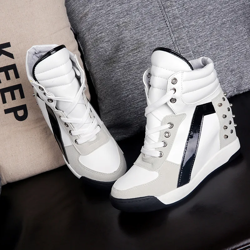 New Invisible Inner Height Increasing Rivet Frosted Fashion Drop Shipping Wear-resistant High-cut Casual Shoes Women