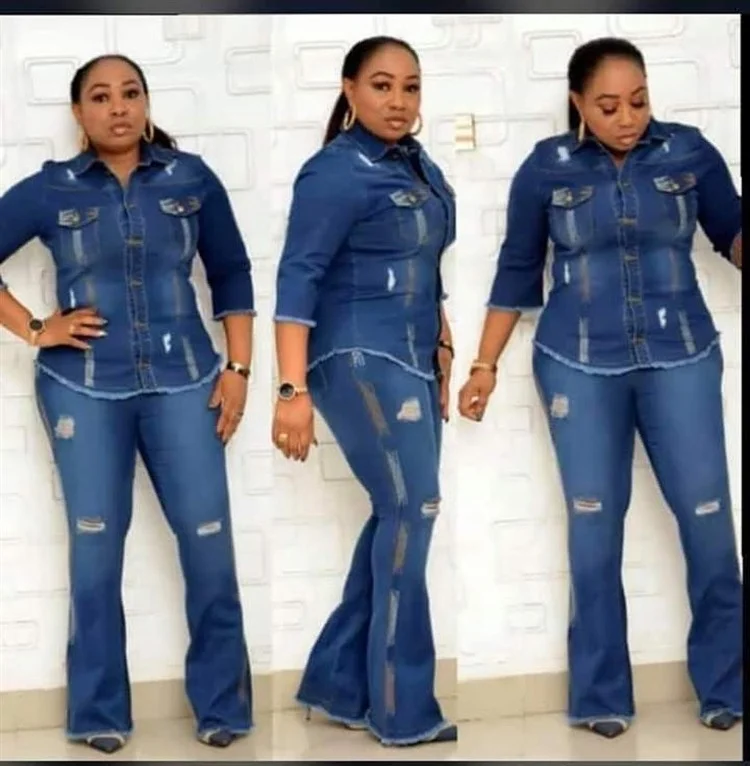 African wash denim jacket pencil pants two-piece African women jeans pants suits