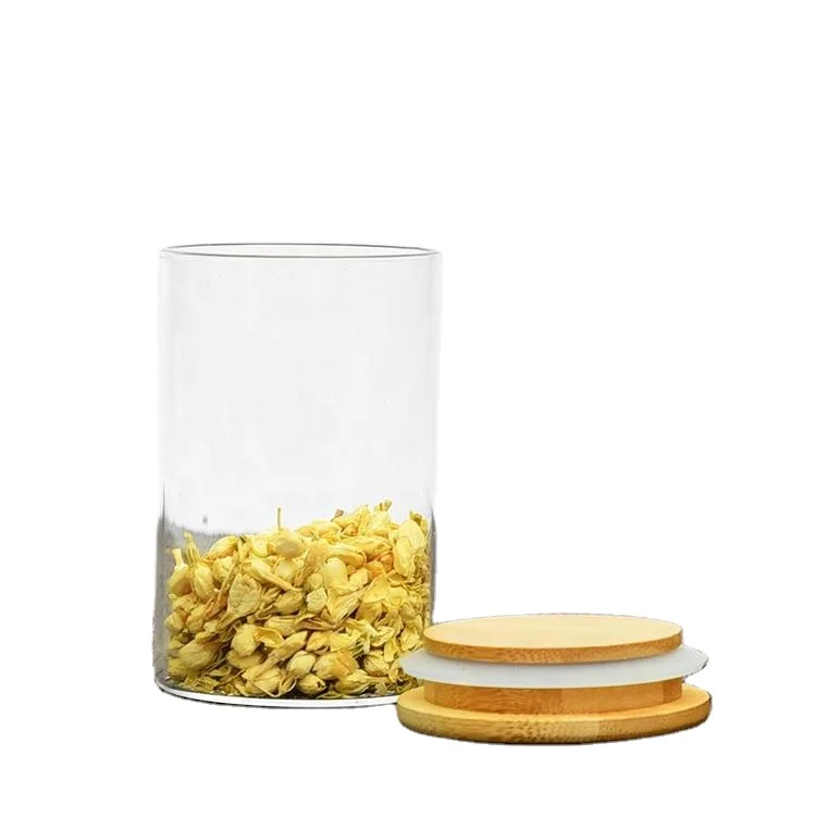 New arrival creative glass storage jar with bamboo lid surage glass jar household snack storage tank