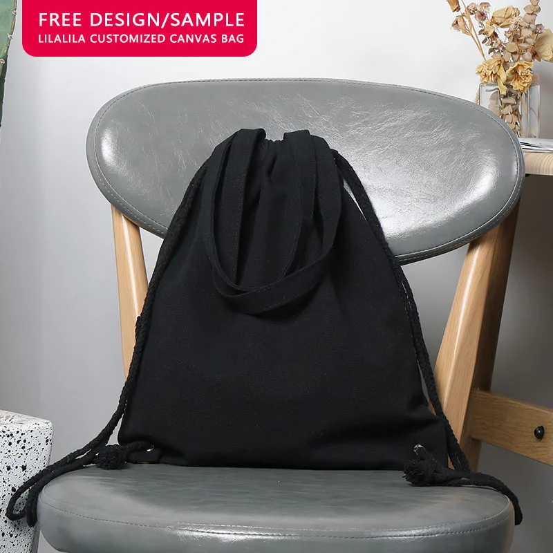 Wholesale Promotional Eco-Friendly Length Can Be Customized Small Rope Tote Pure Cotton Canvas Drawstring Bag