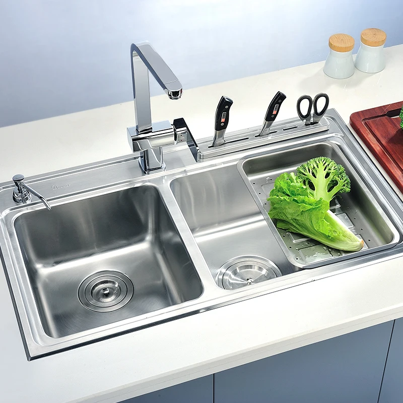 Factory Direct Wholesale Satin Stainless Steel Undermount handmade double bowl Kitchen Sink