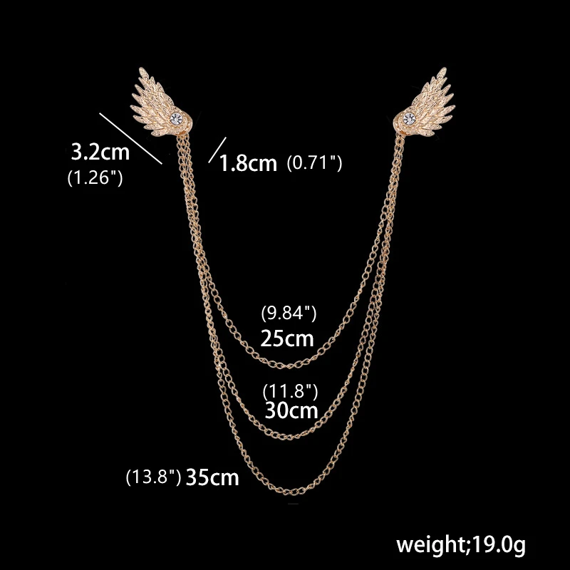 high quality men women suit shirt collar pins vintage breastpin luxury wing brooches with double tassels chain