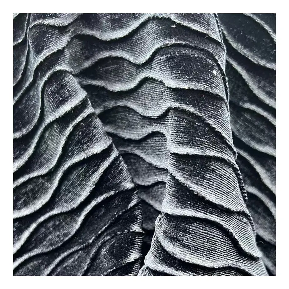 Korean Quality 95% Polyester 5% Spandex 320gsm Stripe Corduroy Velvet Knit Pleated Crinkle Crepe Fabric For Clothes