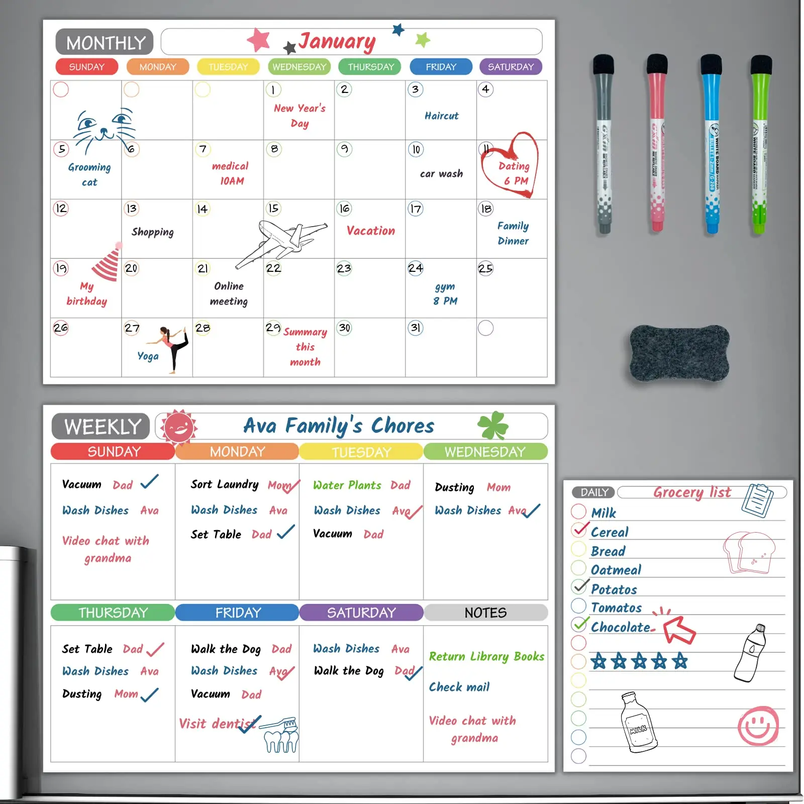 calendar magnetic whiteboard dry erase weekly planner board set sheets dry erase