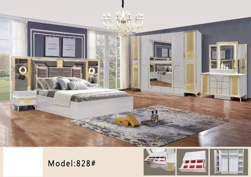 King size grey headboard bedroom furniture modern home furniture 5pcs one set