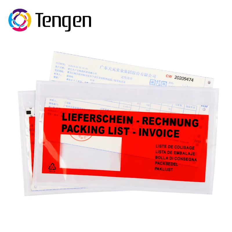 Custom Printed Self Adhesive Plastic Document Wallets Bag Colorful Packing List Envelope With Pocket