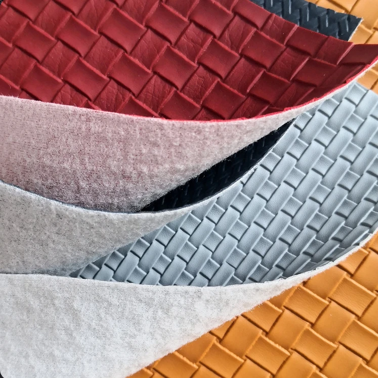 Double Brushed Back Plaid Weave Pattern 1.1 mm Synthetic Faux PVC Leather for Bag Handbags Furniture Making and Shoes Basket Cap