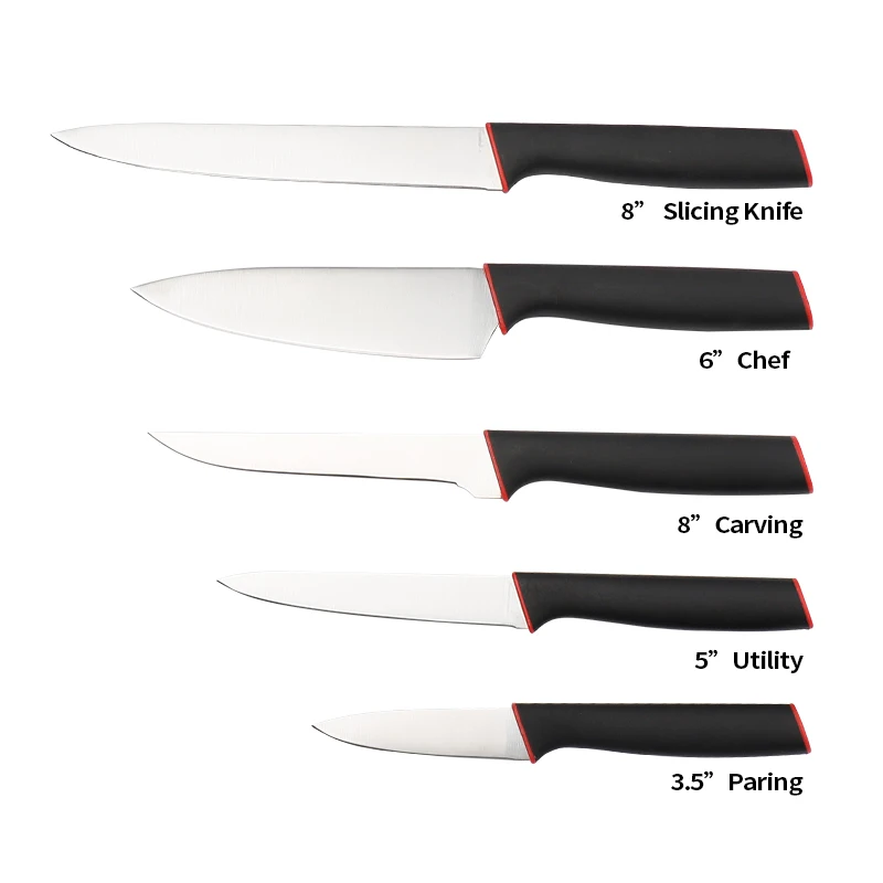 5 Pcs Kitchen Knife Set 3cr14 Stainless steel with TPR Handle Chef Slicing Caving Boning Utility Paring Knives